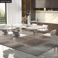 SENTEWO Free Shipping Nordic Rock Slab Kitchen Dining Tables Chairs Set Clear Acrylic Base Dinner Table Set Moveis Para Cozinha