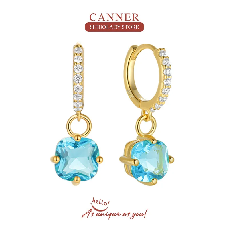 

Женские серьги CANNER из серебра 925 пробы с голубым кристаллом цвета морской волны, бриллианты из циркония, 18K, 2022, модные ювелирные украшения