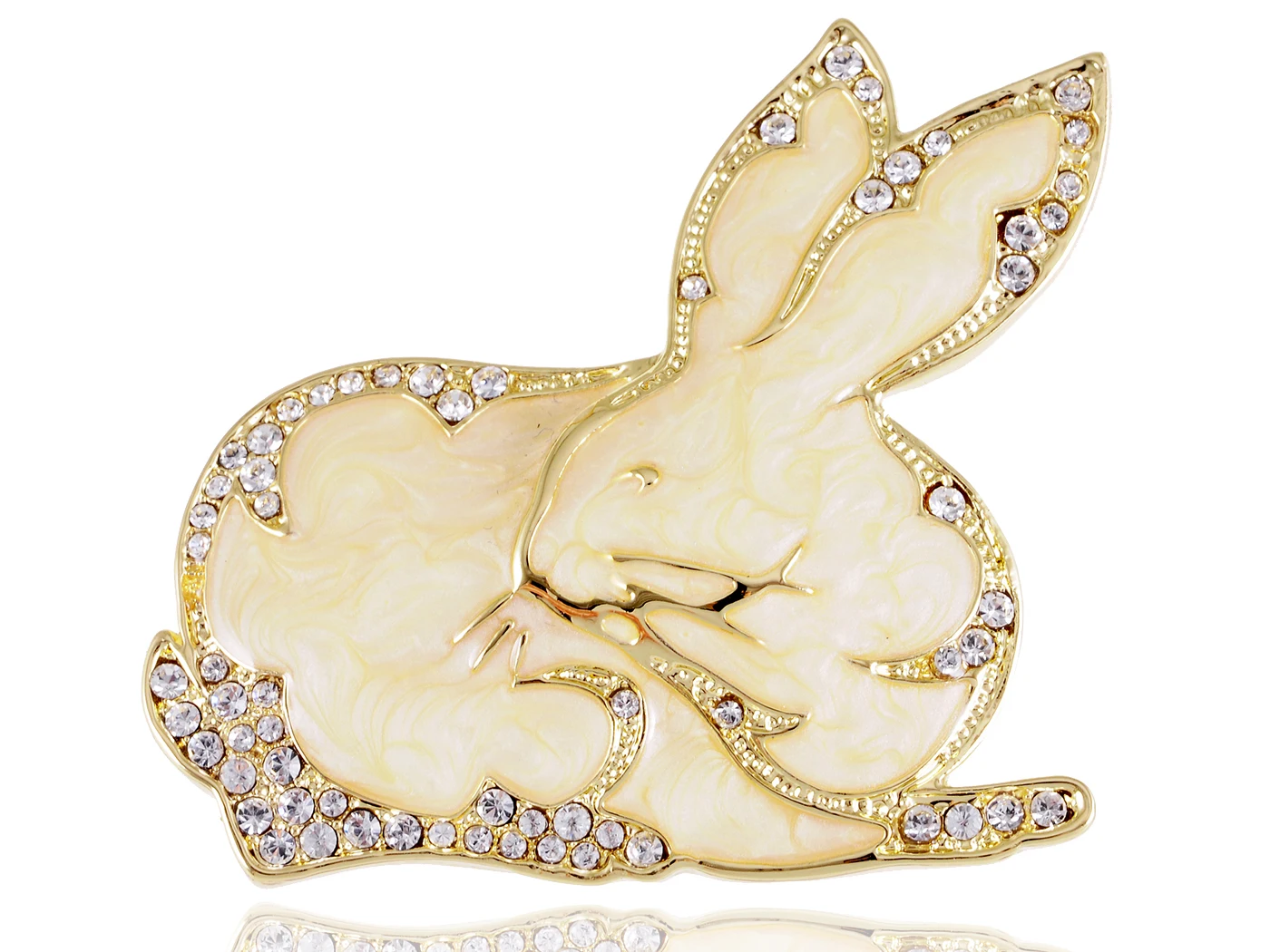 

Womens Gold Tone Clear Rhinestones Blush Rabbit Bunny Hare Brooch Pin