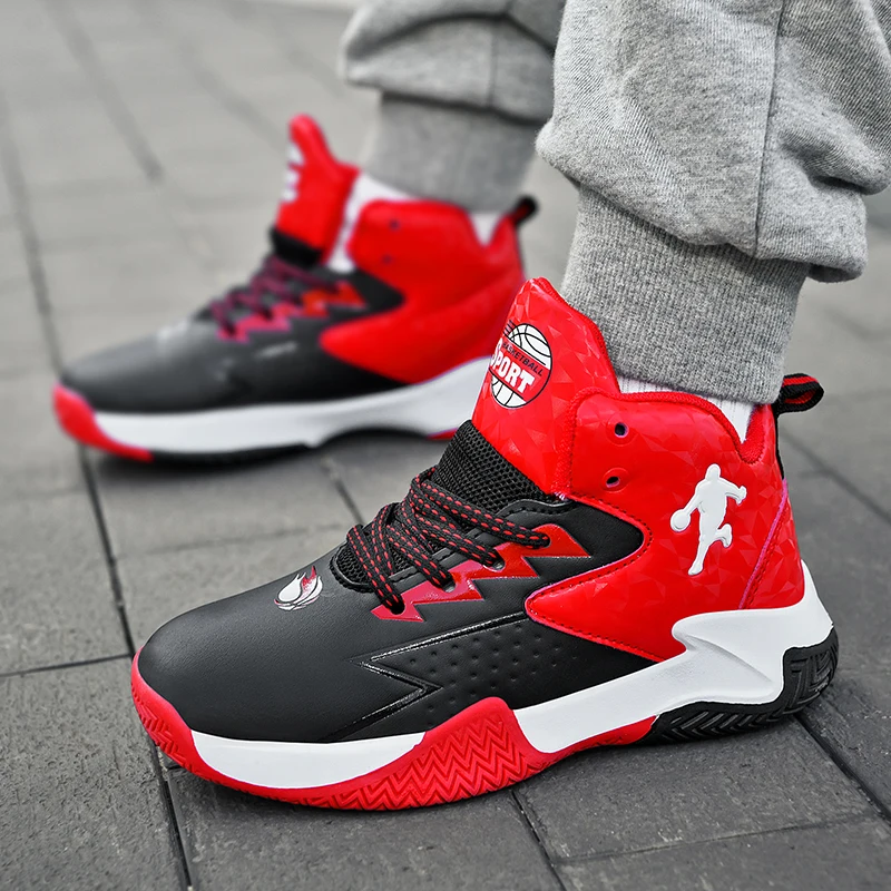 Детская обувь для баскетбола модные уличные кожаные кроссовки мальчиков Удобная