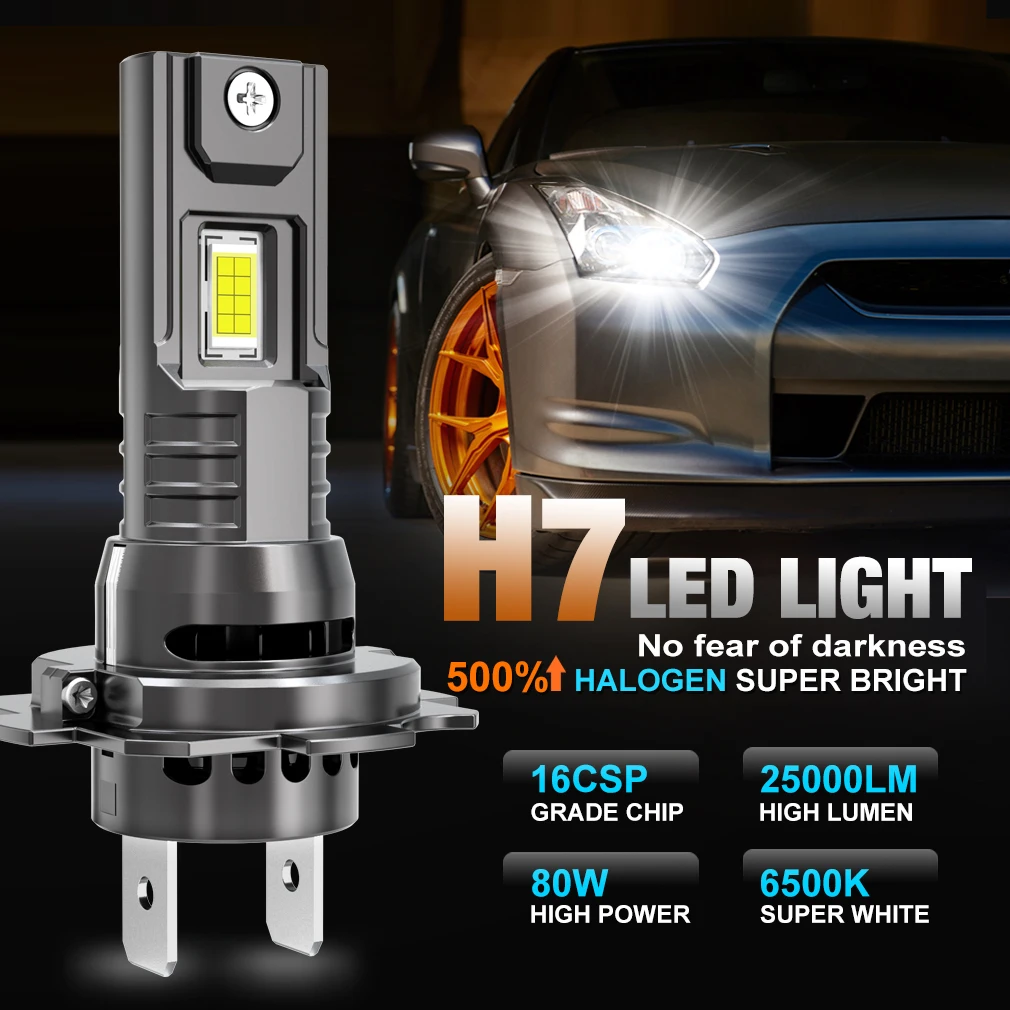 2 шт. H7 Canbus светодиодная лампа для фар 6500K Plug&ampPlay мини беспроводная 80 Вт 25000LM CSP
