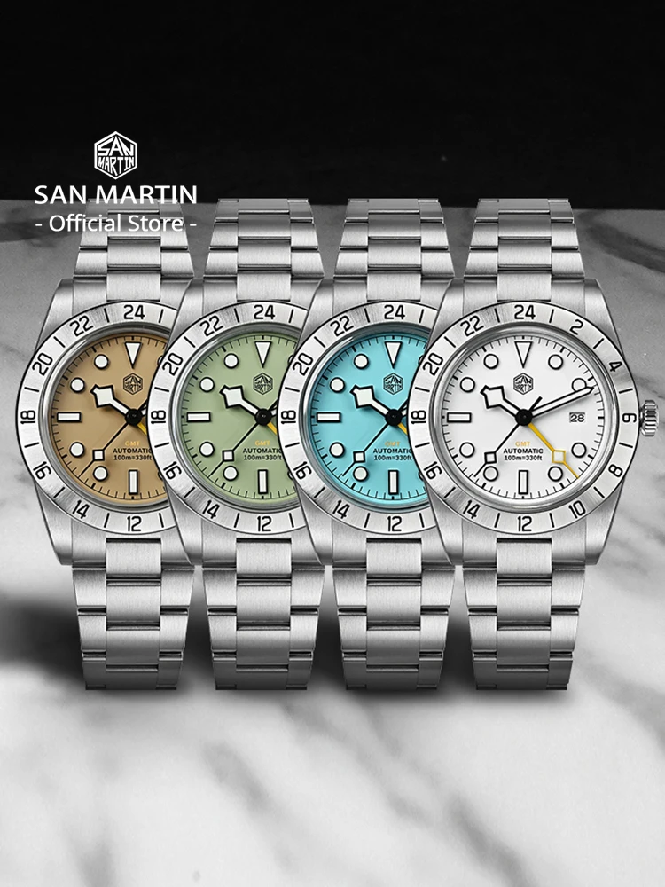 Фото Мужские часы San Martin Upgraded 38,3 мм Hangzhou 6460 BB GMT, автоматические механические спортивные часы с сапфировым стеклом, водонепроницаемые, 100 м, SN0054 №2