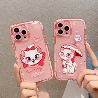 disney pink cat marie phone case for iphone 11 12 13 pro max soft silicone tpu luminous transparent cover