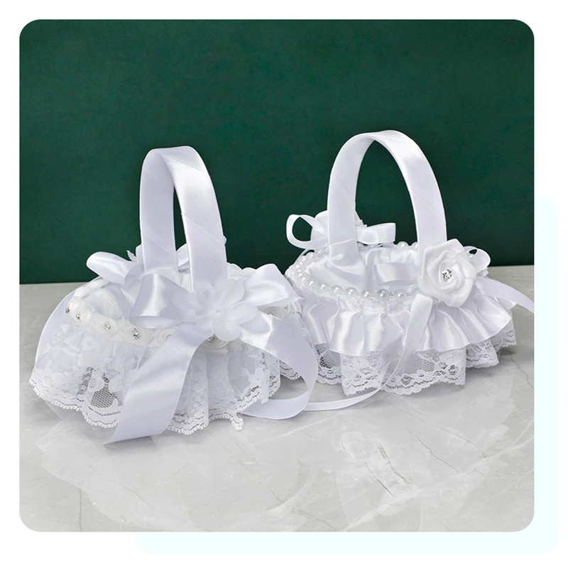 

Однотонная белая корзина для цветов на свадьбу, украшение для свадебной вечеринки, корзина для цветов для невесты, детская портативная корзина для цветов для подружки невесты, 1 шт.