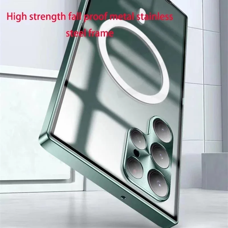 Samsung Magsafe New Magnetic Protective Case for Galaxy S22 S21 Ultra Plus Metal Aluminum Alloy Glass Frosted Slim Case