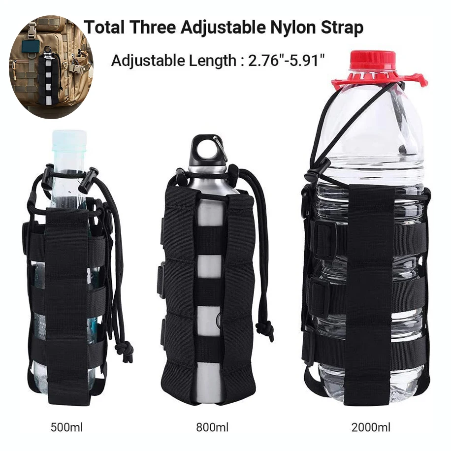 

Outdoor Tactical Molle Water Bottle Bag for 17-42 oz Water Bottle Cage Adjustable Drawstring Water Cup Storage Sleeve