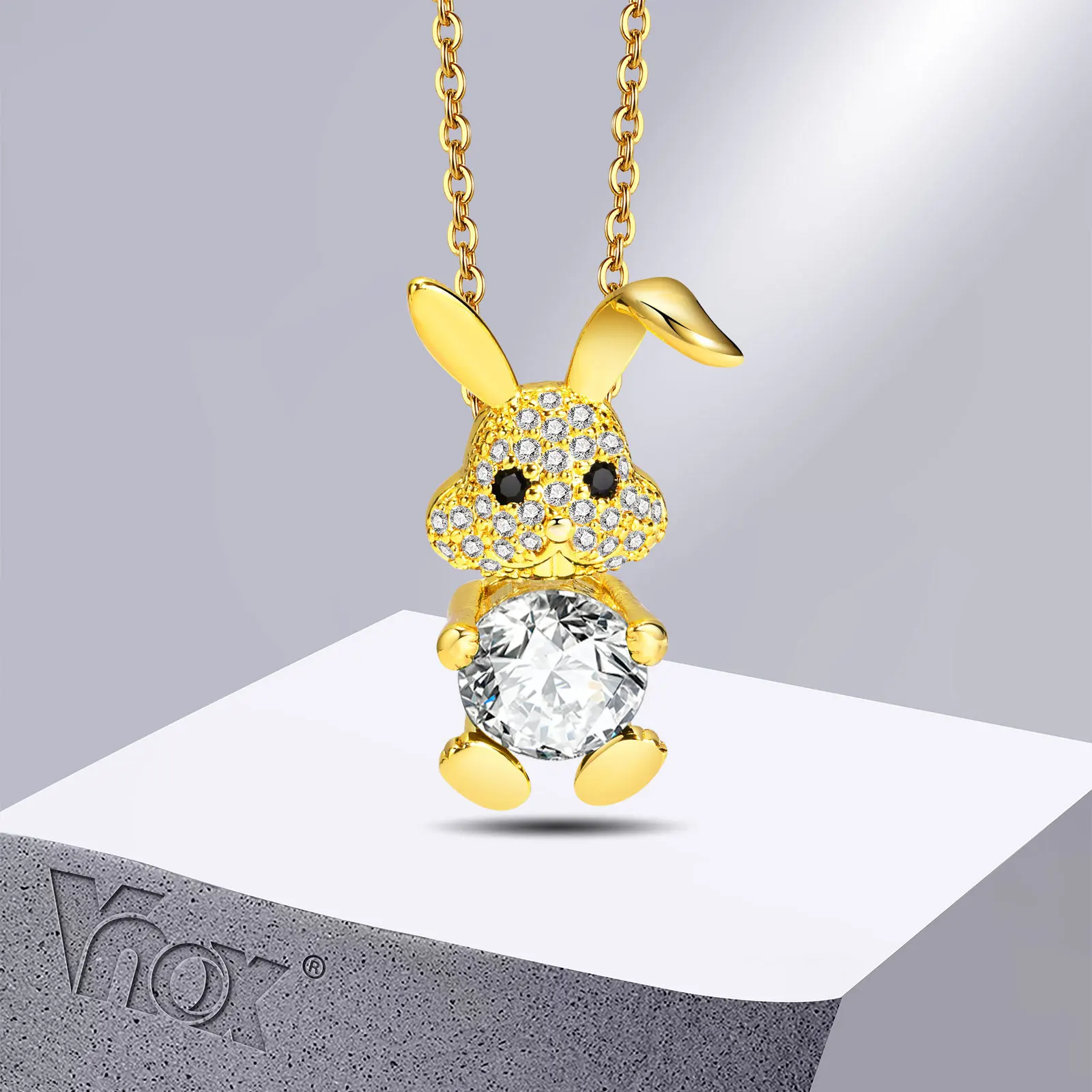 

Vnox Cute Rabbit Necklaces for Women Girls Gifts,Bling Cubic Zirconia Rabbit Animal Pendant Collar,Easter Jewelry
