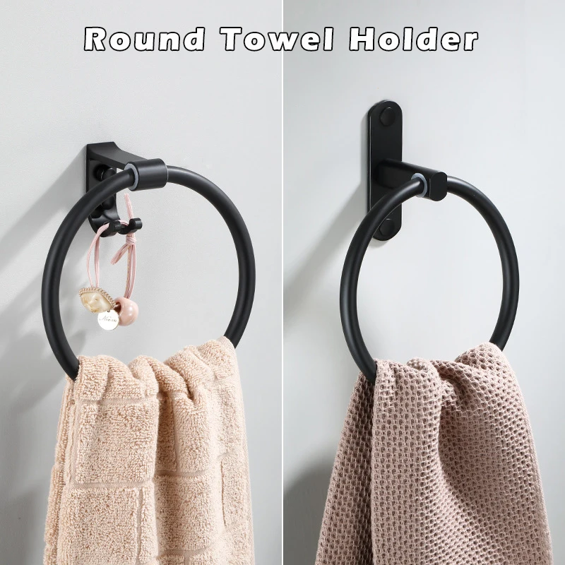 

Круглый держатель-кольцо для полотенец, матовая черная отделка, Космический алюминиевый стержень, настенная бумажная стойка, полка, крючок ...
