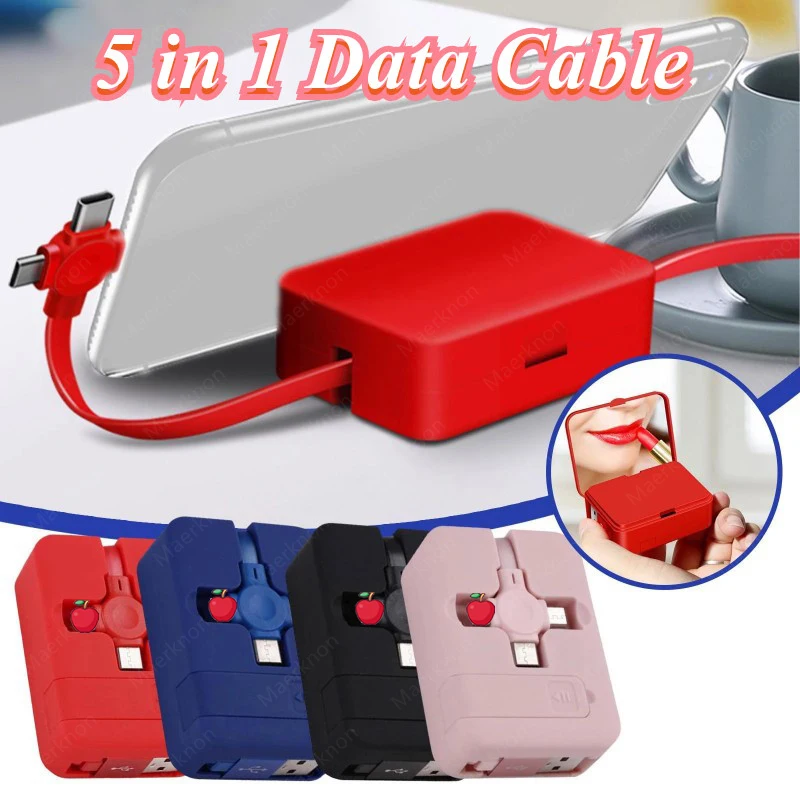 

5 в 1 Выдвижной кабель USB Type-C, шнур для быстрой зарядки и передачи данных Micro USB для iPhone 14, 13, 12, 11 Pro, 3 дюйма, 1 портативный провод для зарядки теле...