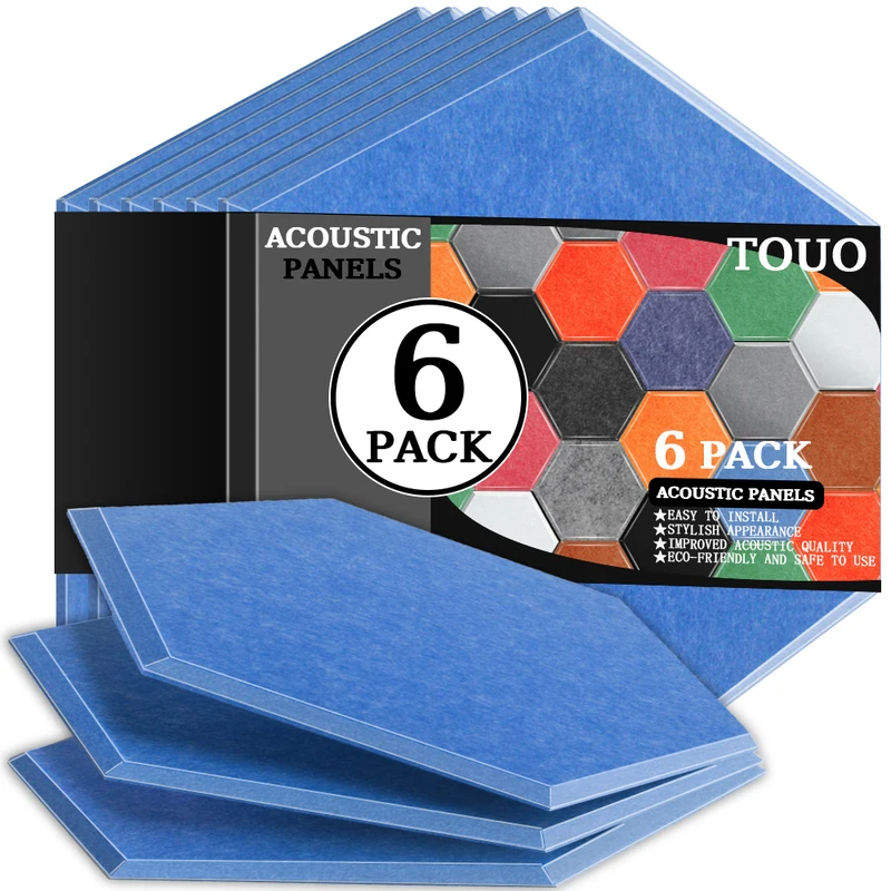 TOUO High-Density Acoustic Panel 6 Pcs Flame-Retardant Sound Absorbing Material Room Decor Music Studio Treatment