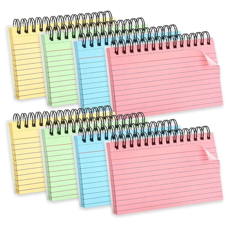

8Pcs Multicolor Index Cards Ruled Index Cards Sprial Note Taking Paper in Multiple Colors for School, Memo Scratch Pad
