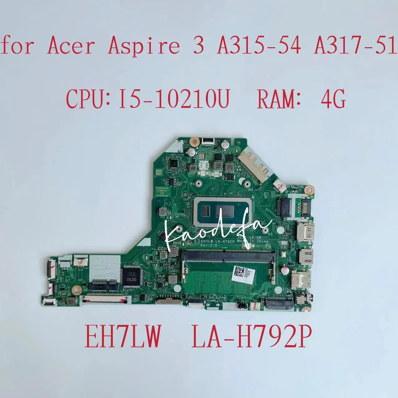 

Материнская плата EH7LW LA-H792P для Acer Aspire 3 A315-54, материнская плата для ноутбука, Процессор: I5-10210U, ОЗУ: 4 Гб, тест 100%, ОК