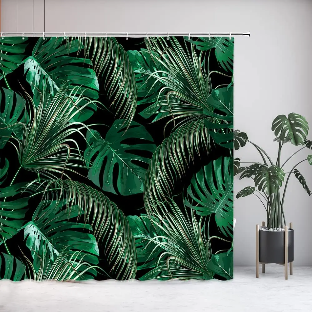 

Palm Leaf Shower Curtain Tropical Watercolor Green Leaf Abstract Summer Plant Natural Landscape Art Print Bathroom Decor Hook