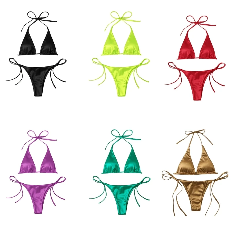 

Женский однотонный комплект бикини с лямкой на шее, купальник с открытой спиной, купальник из двух предметов, женская летняя пляжная одежда,...