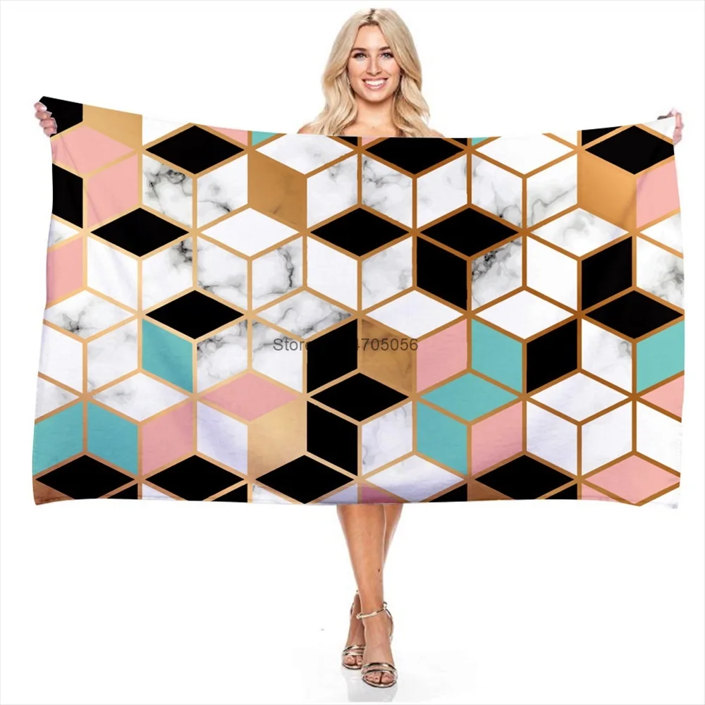 

Fashion Customized New Simple Geometric Marble Graphic Bath Towel Microfiber Swimming Fast Drying Beach Towel Luxury Washcloth