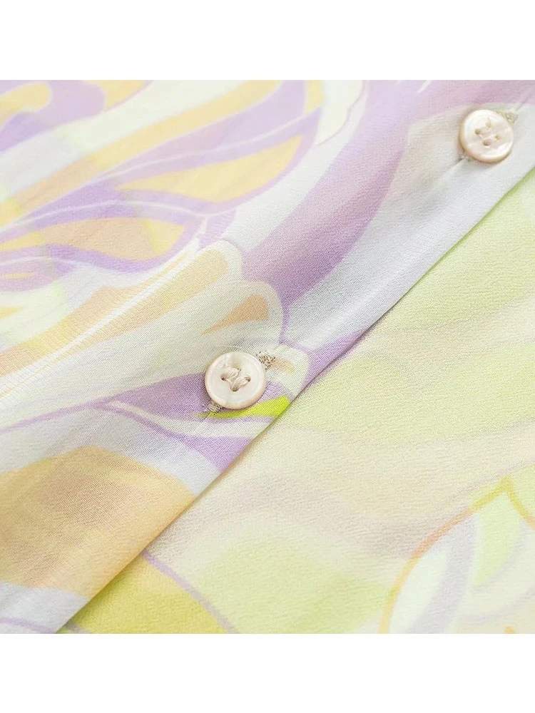 New Satin Print Sleepwear Women's Pyjama Suit Long Sleeve Wide Leg Pants Female Trousers Suit Silk Loose Luxury Pajama For Lady