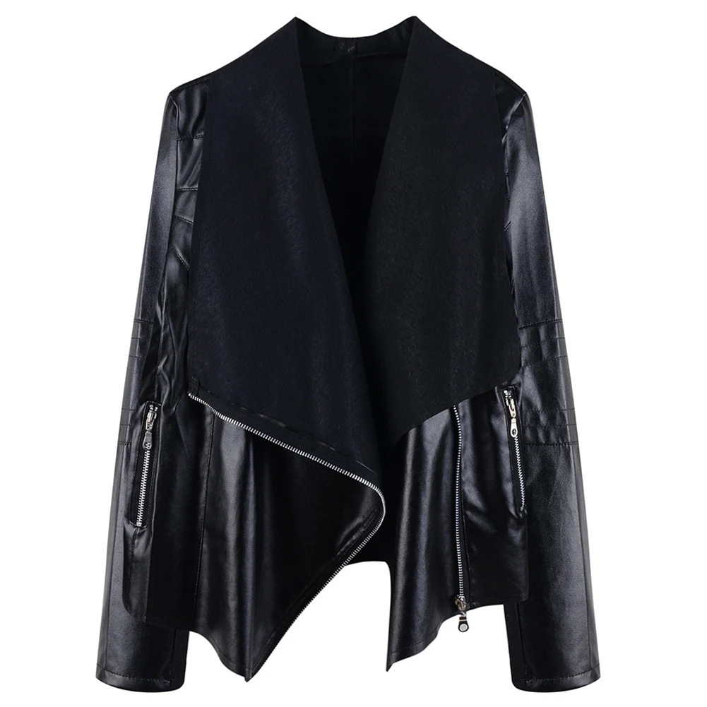 

Faux Leather Breathable Coats Irregular Short Large Size Personality Lapel Jacket Punk Style Korean Fashion Trend Outwear