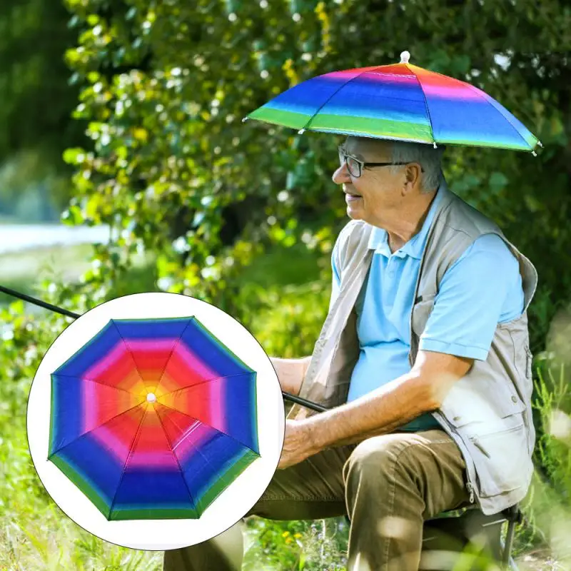 

Outdoor Foldable Sun Rain Umbrella Hat Fishing Camping Headwear Cap Head Hats Fishing Supplies Sunscreen Cool