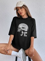 CAKULO Skull Graphic Tee Punk Y2k Style 2022 New Arrival Women Clothing Round Neck Short Sleeve Black Summer Clothes