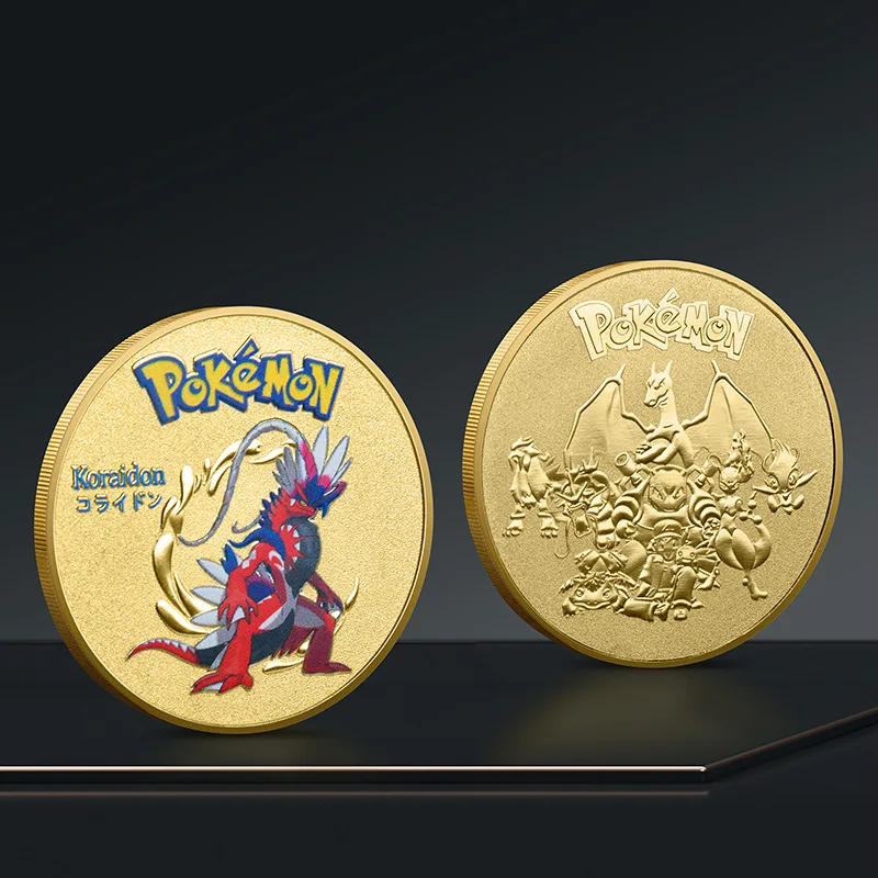 

Anime Pokemon Scarlet and Violet Miraidon Koraidon Collectible Commemorative Coin Gold Plated Silver Card Coins Metal Display
