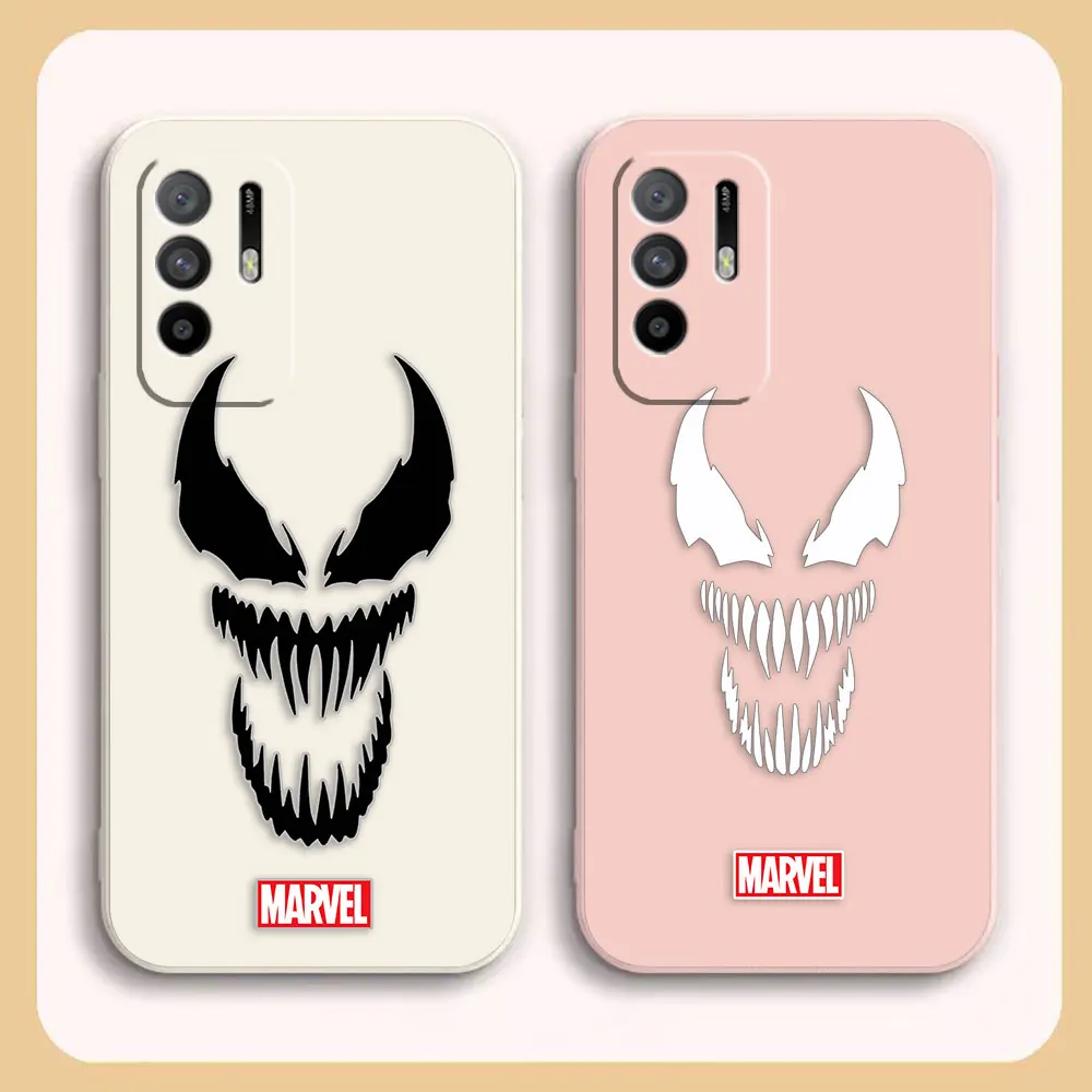 

Case For OPPO A52 A54 A55 A57 A59 A93 A83 A92S A93S 4G 5G A16 Colour Simple Liquid Silicone Case Marvel Venom Face Mange