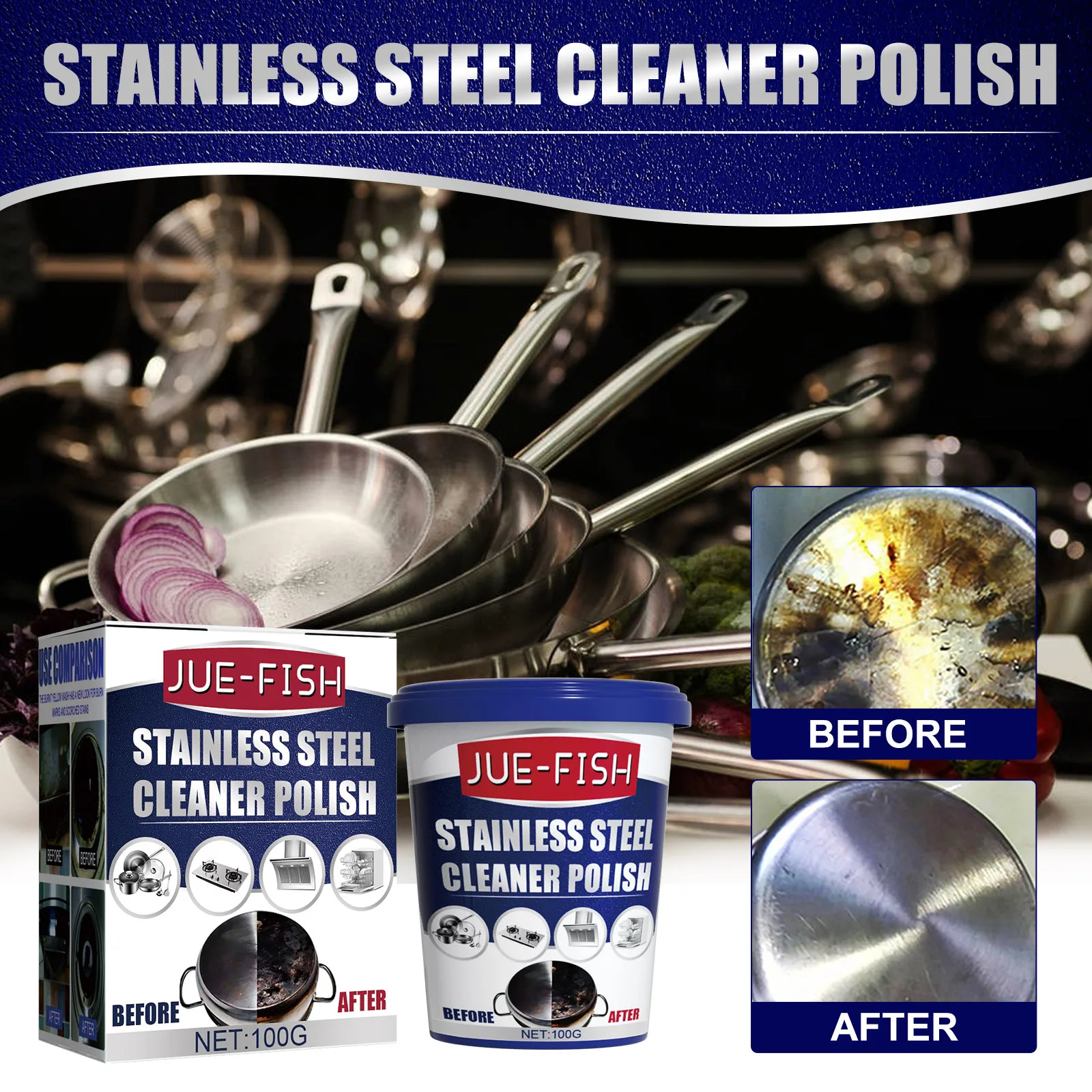 

Stainless Steel Cleaning Paste Kitchen Stovetop Stain Remover Paste Pots & Pans Rust & Black Scale Cleaner