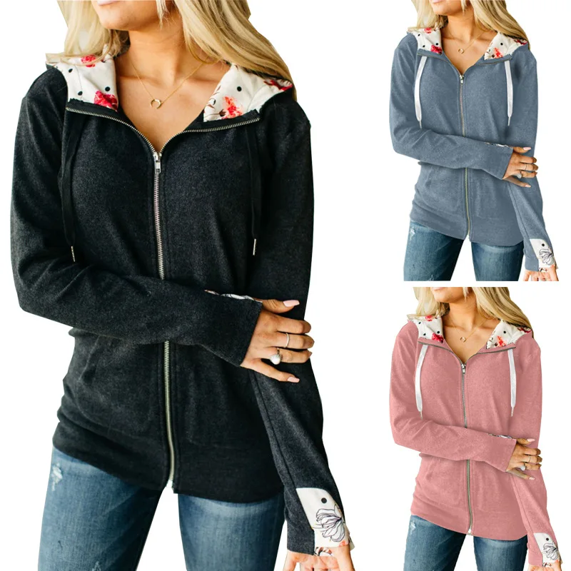 

Hooded Sweater Women's Autumn and Winter New Solid Color Patchwork Cloth Zipper Casual Women's Coat Female Sports Jackets Lady