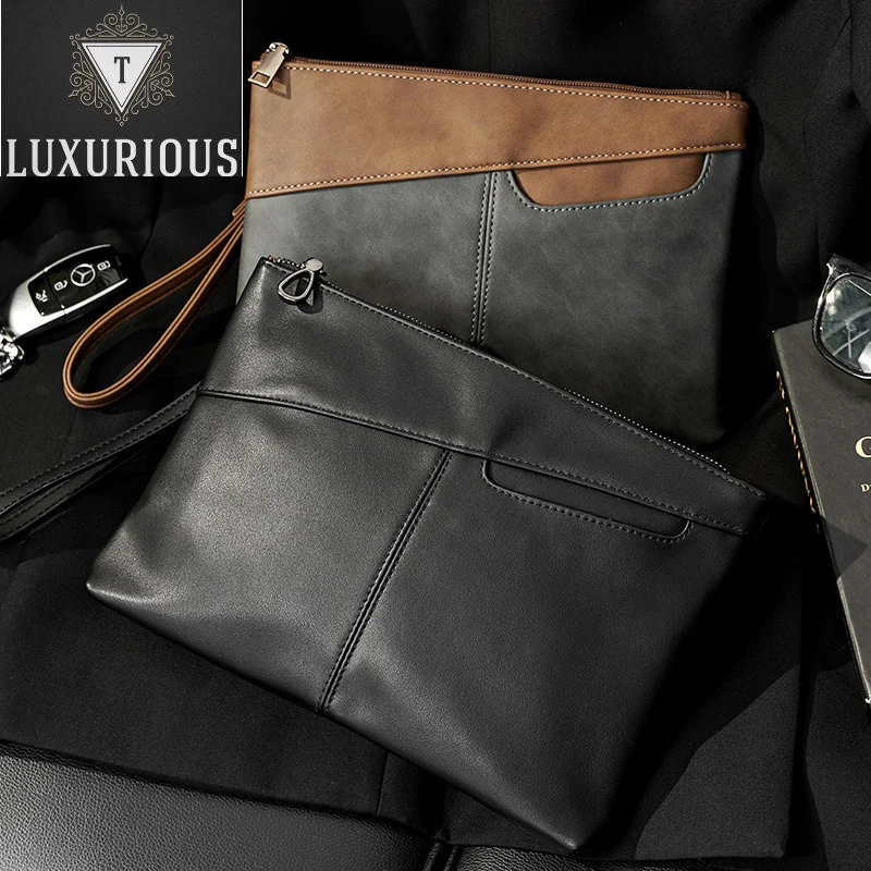 

Fashion Men Clutches Bags High Quality PU Leather Business Handbags Brand Designer iPad Storage Envelope Bag Wallet Male Pocket