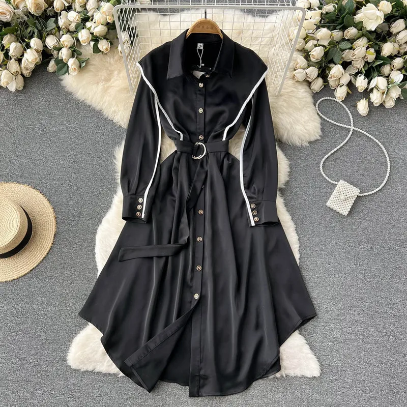

Women's Korean Style Slim X-Long Trench Coat Single-Breasted Belted Lady Cloak Windbreaker Spring Fall Outerwear Black 2022 New