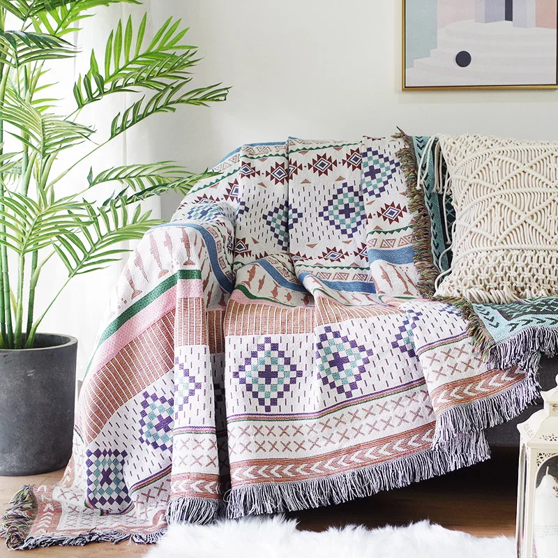 

Boho Knitted Sofa Cover Home Decor Double Sided Blanket With Tassel Tapestry For Bedspread On The Bed Plaid On The Sofa