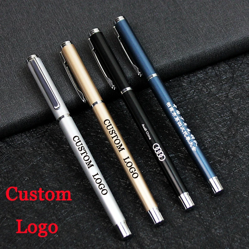 50PCS Metal Gel Pen Custom LOGO Business Gift Pen Lettering Pen Customize Ballpoint Pen Black Refill Office School Stationery
