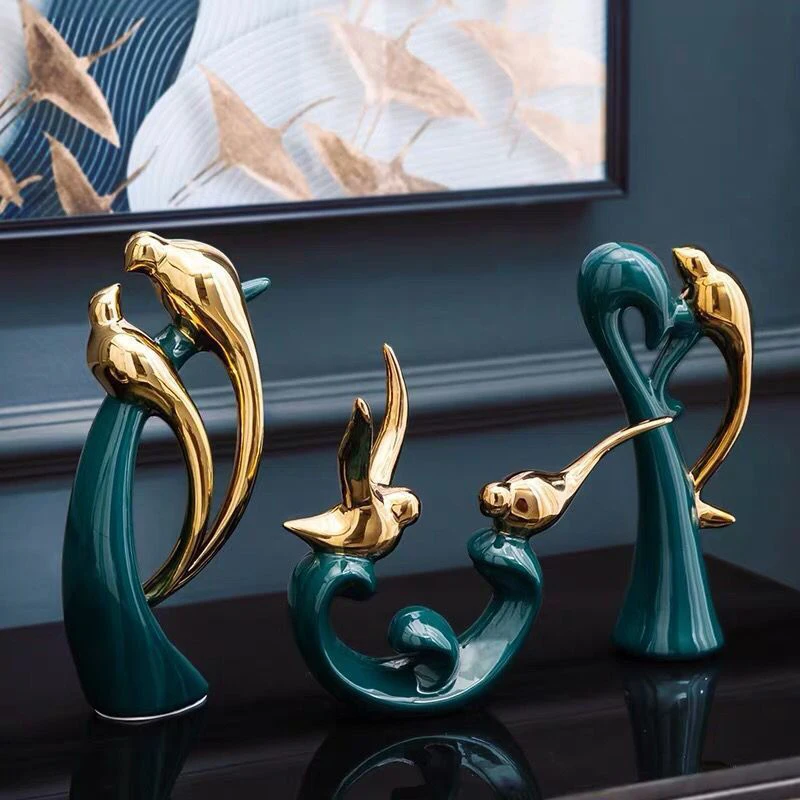 

Nordic light luxury creative wine cabinet decoration ceramic love bird statue home decoration bookshelf living room decor pieces