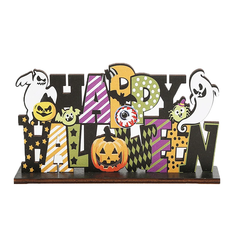 

Halloween Sign Wood Table Decoration Farmhouse Tiered Tray Decoration Halloween Striped Bat Freestanding Small Coffee Tray Decor