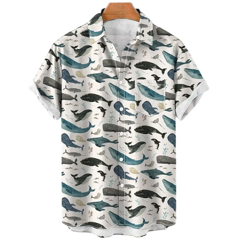 2022 Men's summer shirt Marine Animal Fish Seahorse 3D loose Hawaiian shirt men's summer top casual short sleeves