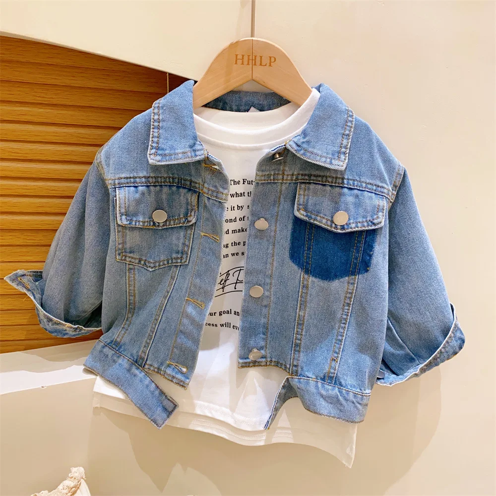

Куртка джинсовая однобортная для мальчиков и девочек, модная Свободная верхняя одежда из денима в Корейском стиле, на осень и весну, 2023