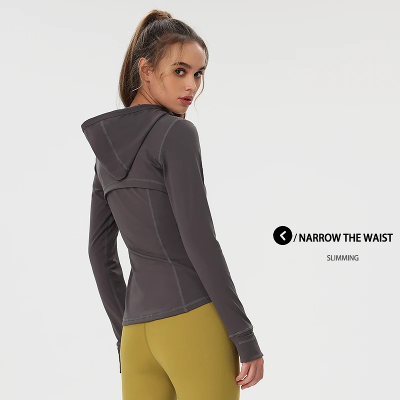Women's Define Jackets with Thumb Holes Hooded Shirt Yoga Wear Running Long Sleeve Sports and Leisure Gym Workout Clothing