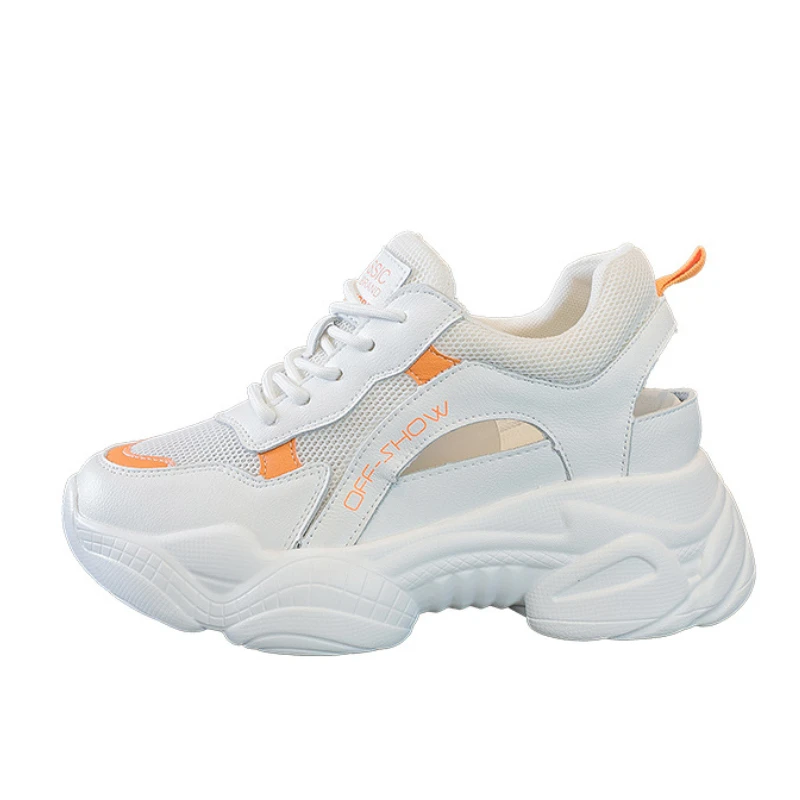 

Женские кроссовки из натуральной кожи fujin, Белые Повседневные кроссовки из натуральной кожи, на платформе 7 см, с прорезями, на скрытом каблу...