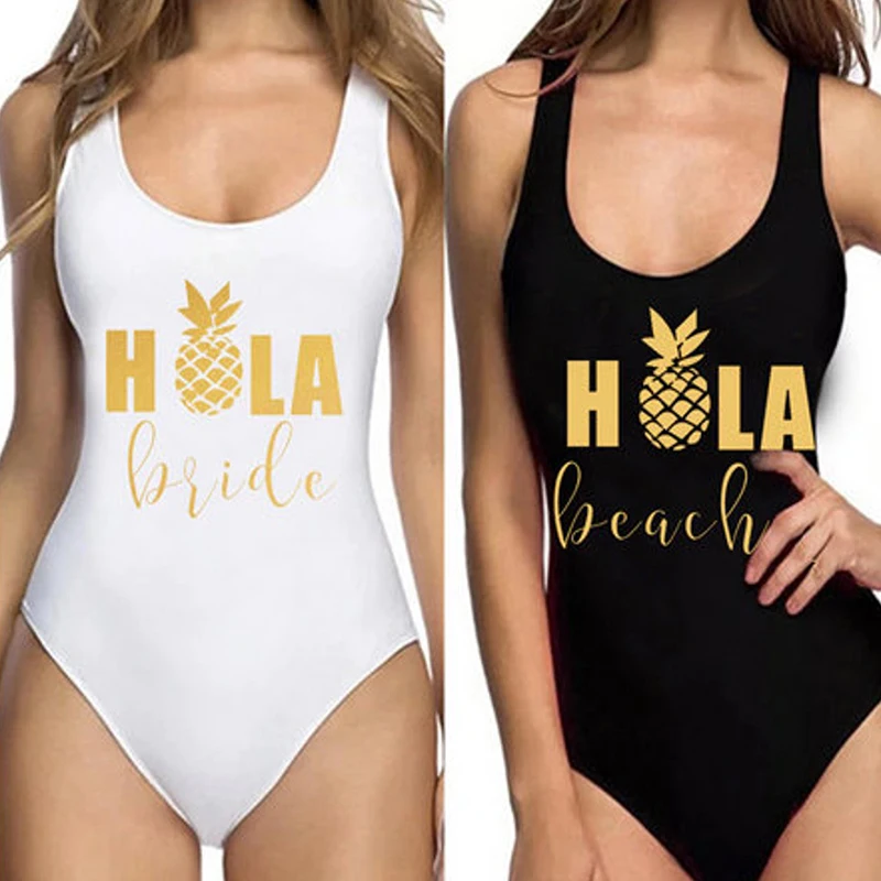 Bride Beach Hola Pineapple Women Swimsuits Summer Fashion Bachelorette Rompers Jumpsuits Hen Party Clothes Playsuit Female
