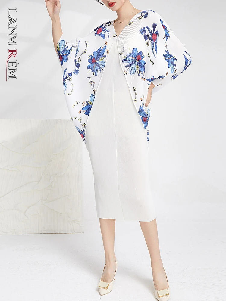 

Женское плиссированное платье LANMREM, облегающее платье с v-образным вырезом и рукавами «летучая мышь», одежда для весны 2023, новинка 2YA791