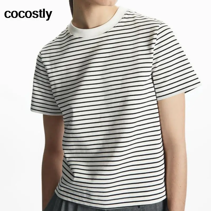 2023 летняя Базовая полосатая футболка с коротким рукавом 8 цветов женские
