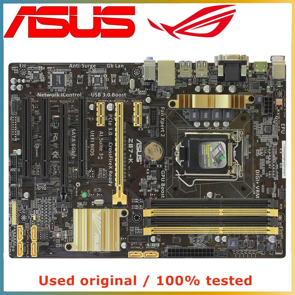 Материнская плата для ASUS Z87-K компьютера LGA 1150 DDR3 32G для Intel Z87 десктопная материнская плата SATA III PCI-E 3,0 X16