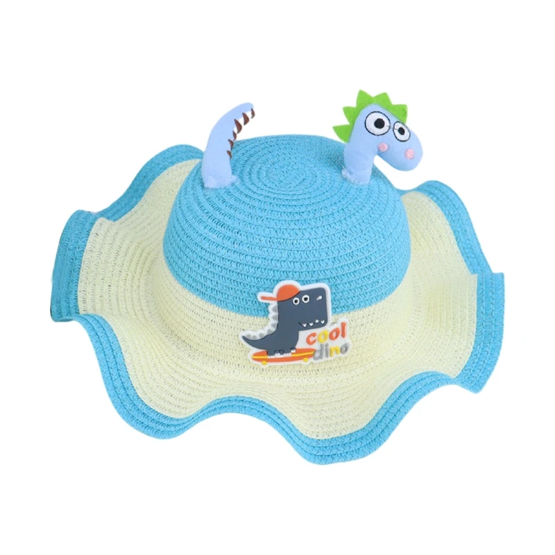 

Waving Brim Braided Bucket Hat Multi-Color Cartoon Dinosaur Wide Brim Bucket Hat Breathable Soft Fisherman Unisex