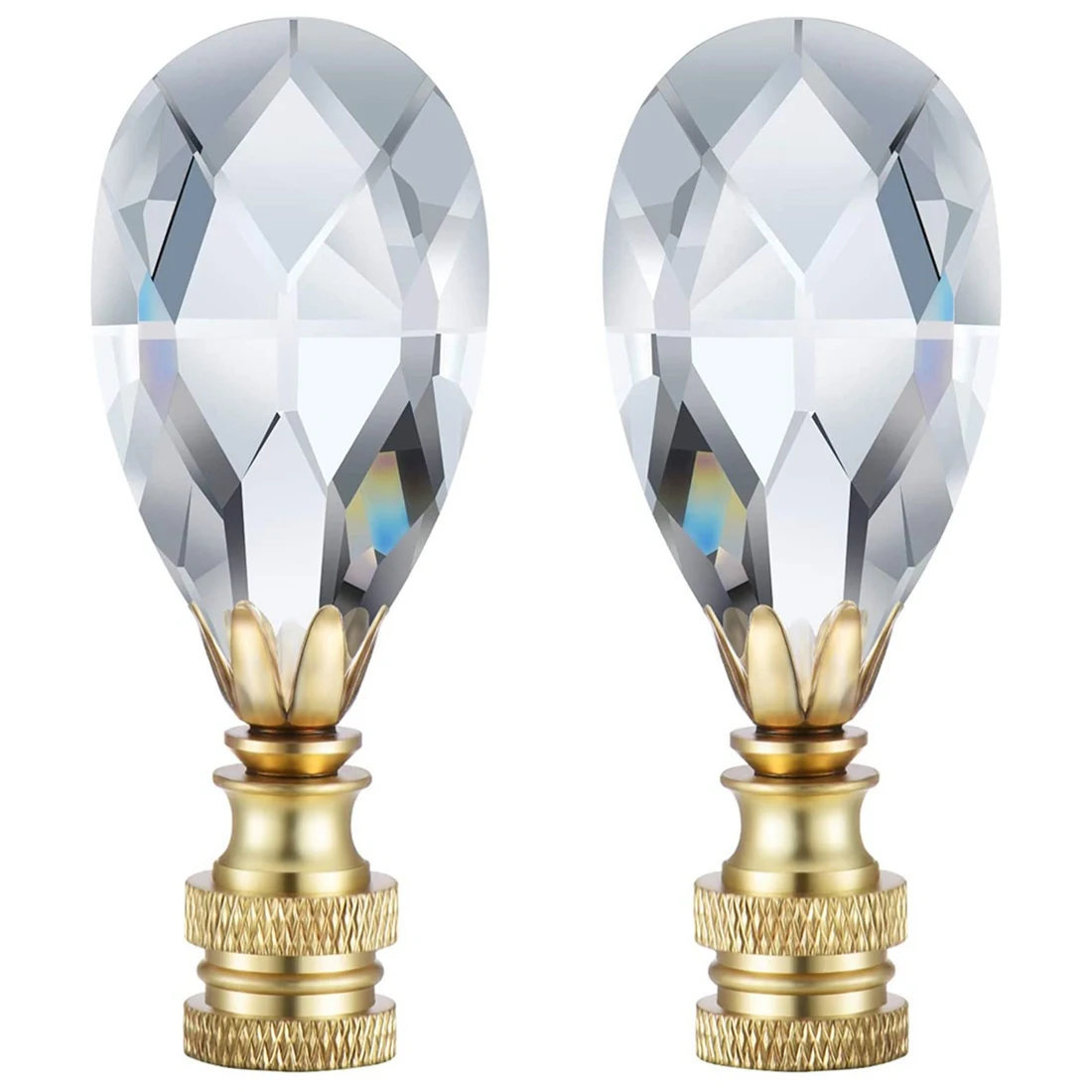 

2 Packs Teardrop Clear Crystal Lamp Finial Lamp Decoration for Lamp Shade with Polished Brass Base Clear 2-3/4 Inches