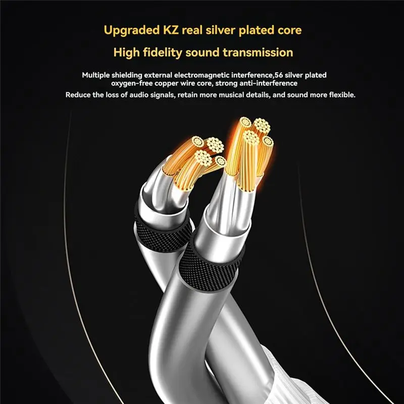 Фото Посеребренный 2-контактный кабель KZ Type-C для наушников ZS10 Pro, ZSX, ZSN PRO, ZSTX, AS10, оригинальная замена с микрофоном №4