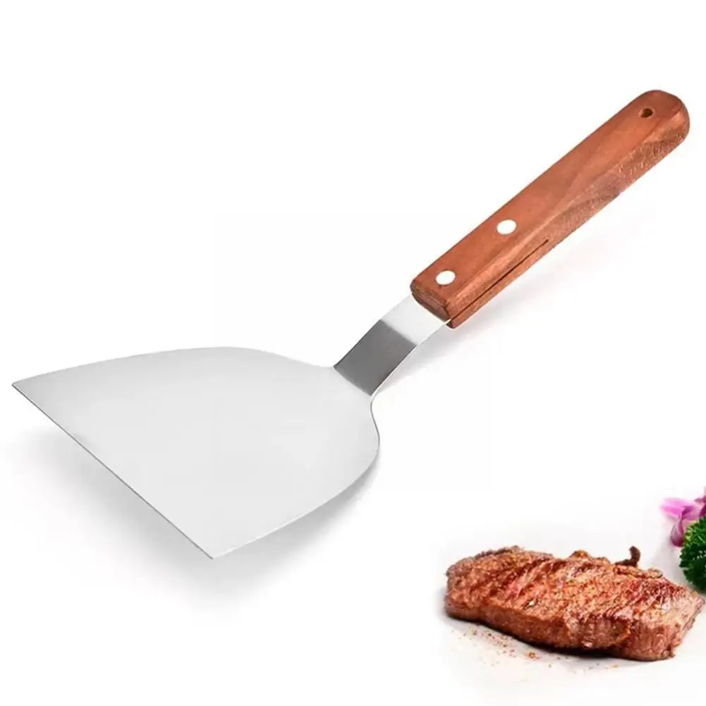 

Steel Barbecue Spatula Hamburger Turner With Wooden Handle Burger Flipper For Barbecue, Steak, Pizza Kitchen Utensils D9S9