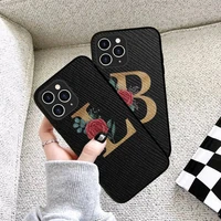 flower custom english initial letters phone case hard leather case for iphone 11 12 13 mini pro max 8 7 plus se 2020 x xr xs