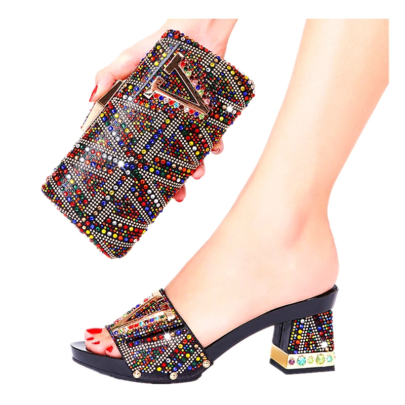 Shoe Bag Set Women Summer Party Wedding Birthday Ball Wholesale Plus Size Italian Design Free Shipping Shiny Crystal Slippers