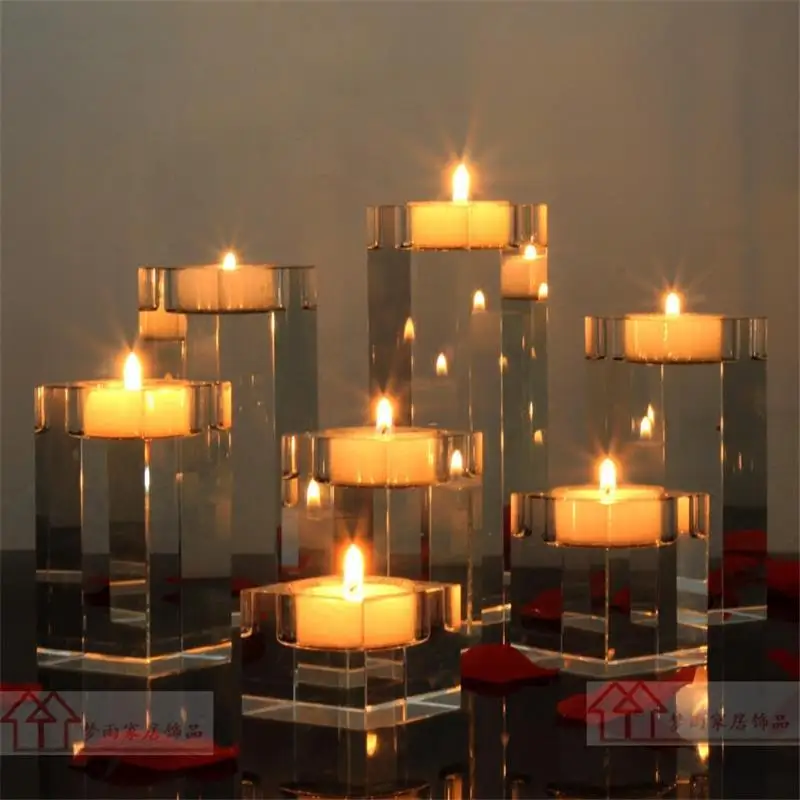 S Crystal Clear Square Glass Tealight Candlestick For Wedding Home Decor Candlelit Dinner Center Piece