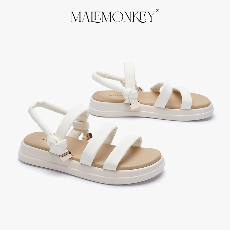 MALEMONKEY Casual Sandals Women Flat 2023 Summer Black Retro Non-slip Roman Sandals Platform Open Toe BeachFemale Shoes Handmade