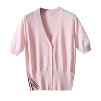 tb knitted short sleeved t shirt female ins tide is very fairy outside sunscreen cardigan ice silk air conditioning shirt thin